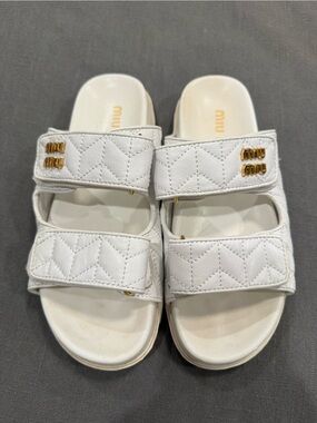 White Quilted Double-Strap Slide Sandals